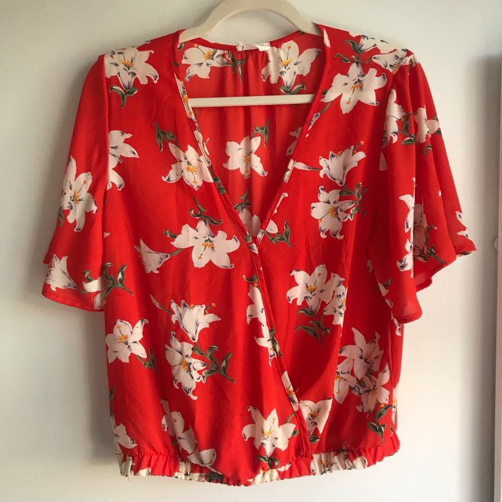 Sienna Sky Red Crop Top With White Tropical Floral
